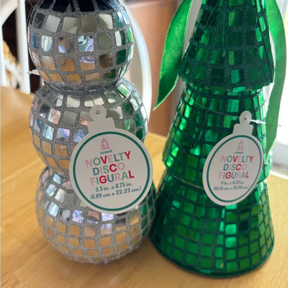 Target Silver Snowman and Green Tree Novelty Disco Figural Decor